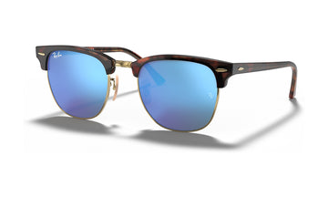 Ray-Ban Clubmaster RB3016 Sunglasses, Matte Havana on Gold with Blue Flash, view 2