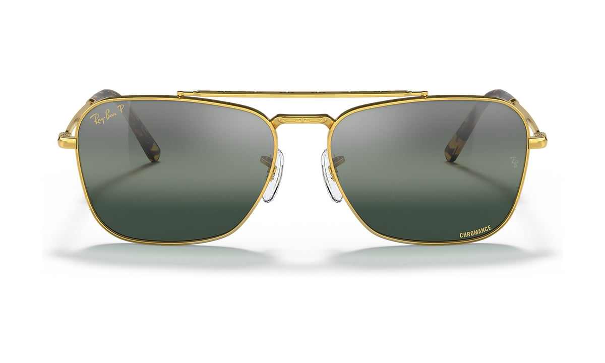 Ray-Ban New Caravan RB3636 Polarized Sunglasses, Gold with Silver/Blue Mirror, view 1
