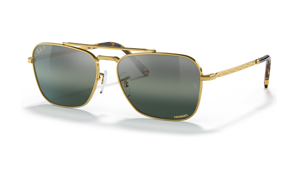 Ray-Ban New Caravan RB3636 Polarized Sunglasses, Gold with Silver/Blue Mirror, view 2