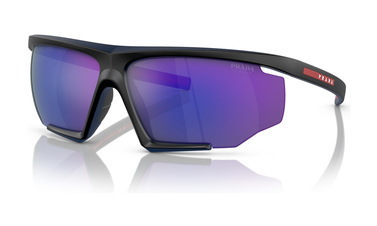 Prada Linea Rossa PS 07YS Sunglasses, Matte Black with Blue Mirror, view 2