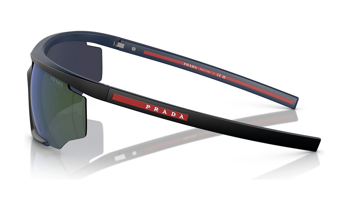 Prada Linea Rossa PS 07YS Sunglasses, Matte Black with Blue Mirror, view 3