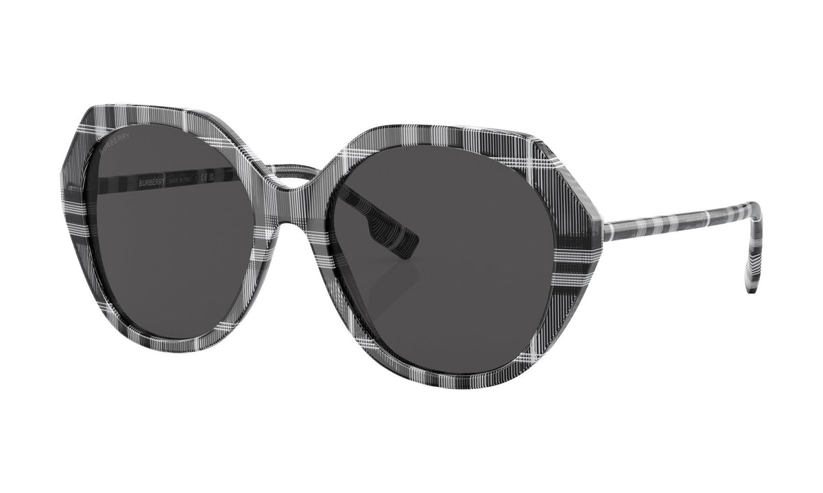 Burberry Vanessa BE4375 Sunglasses, Check White/Black with Dark Grey, view 2