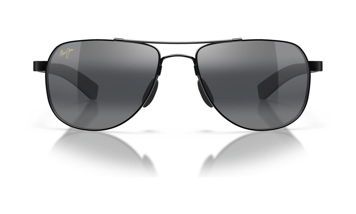 Maui Jim Guardrails 327-02 Polarized Aviator Sunglasses, Gloss Black, Neutral Grey, view 1