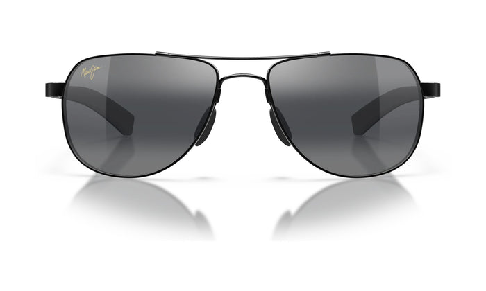Maui Jim Guardrails 327-02 Polarized Aviator Sunglasses, Gloss Black, Neutral Grey, view 1
