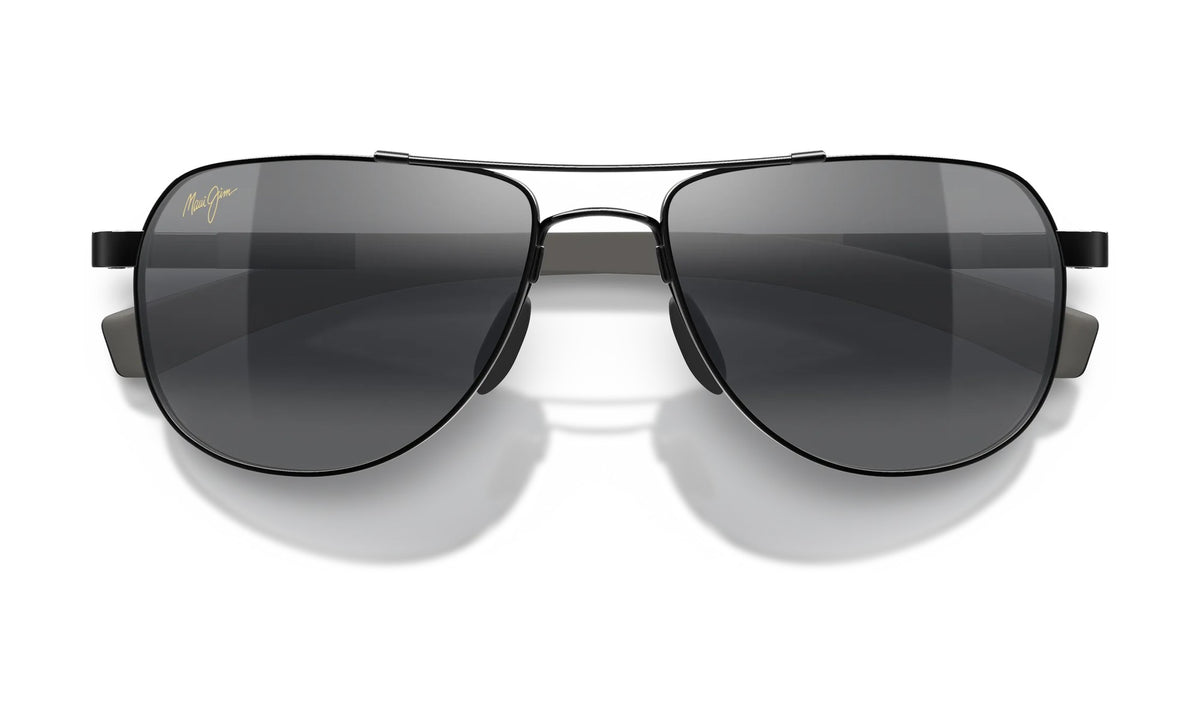 Maui Jim Guardrails 327-02 Polarized Aviator Sunglasses, Gloss Black, Neutral Grey, view 4