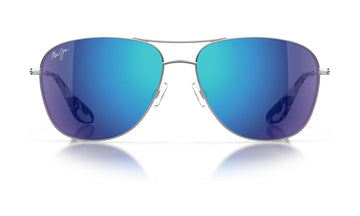 Maui Jim Cliff House B247-17 Polarized Aviator Sunglasses, Silver with Blue Hawaii, view 1
