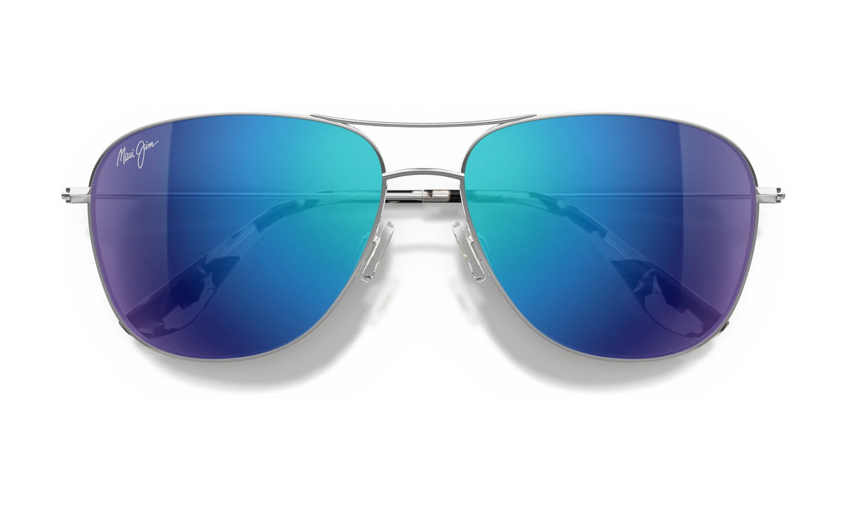 Maui Jim Cliff House B247-17 Polarized Aviator Sunglasses, Silver with Blue Hawaii, view 4