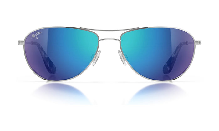 Maui Jim Baby Beach B245-17 Polarized Aviator Sunglasses, Silver with Blue Hawaii, view 1