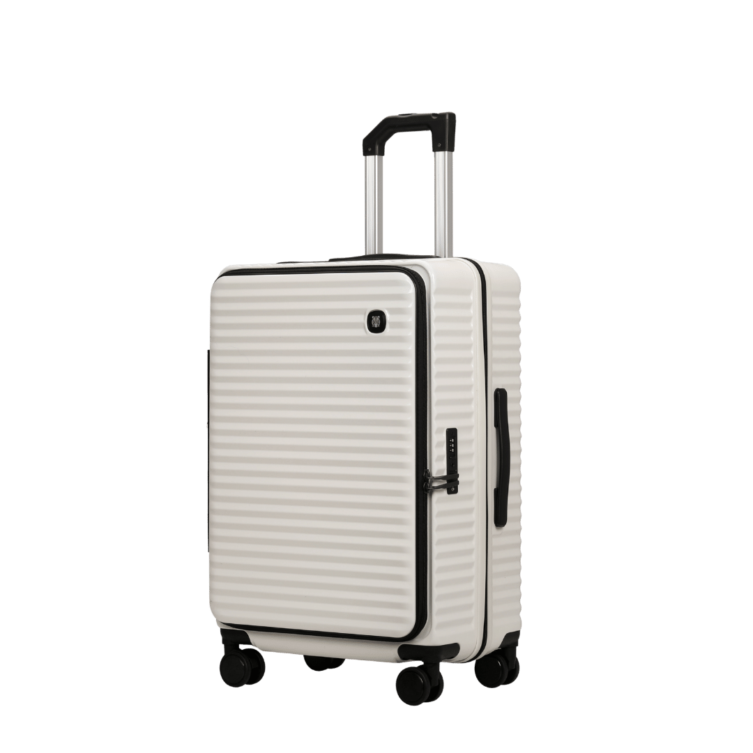Panthera Uncia Hardside Spinner Suitcase with Front Pocket in White, view 2