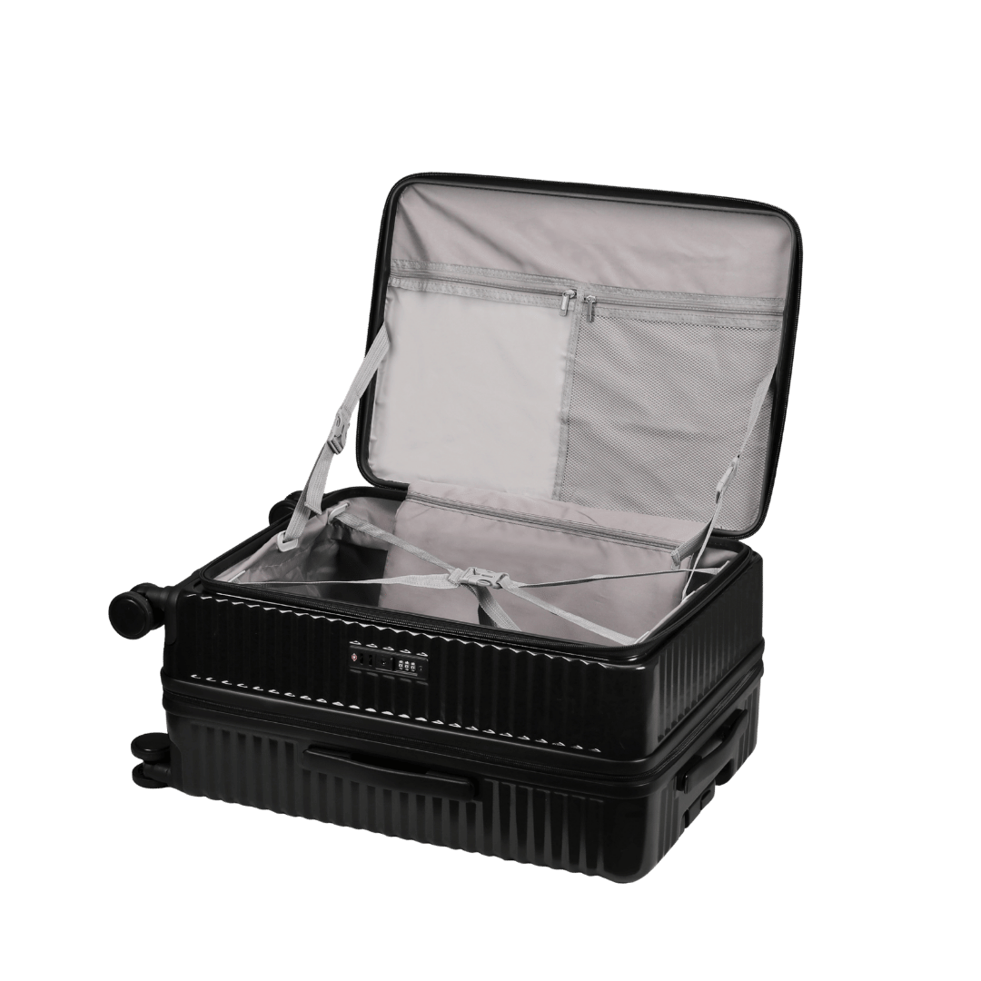 Panthera Uncia Hardside Spinner Suitcase with Front Pocket in Black, view 6