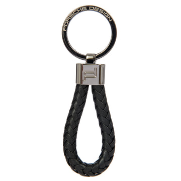 Porsche Design Woven Leather Cord Key Ring in Black, view 1